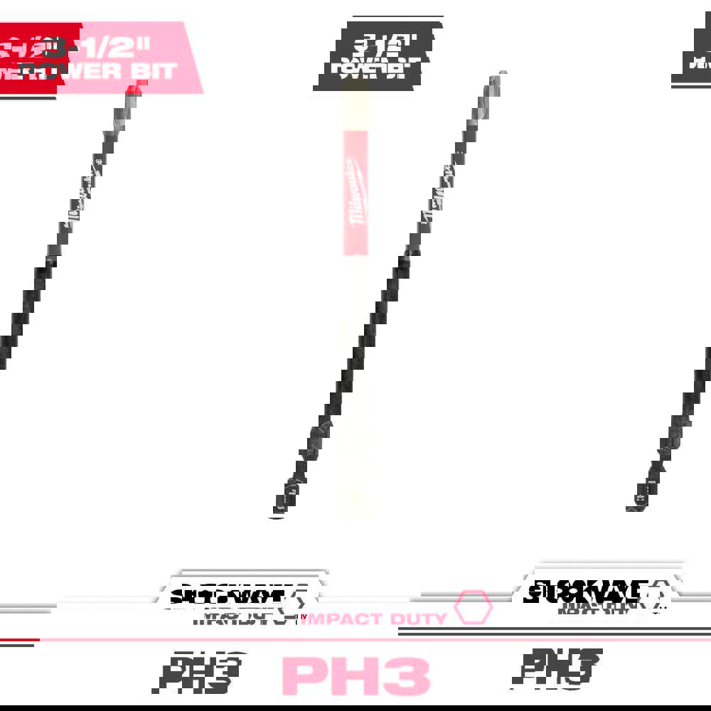 Power & Impact Screwdriver Bits & Holders; Bit Type: Philips; Power Bit ; Drive Size: 1/4 ; Overall Length (Inch): 5-3/4 ; Hex Size (Inch): 1/4 ; Magnetic: No ; Phillips Size: #3